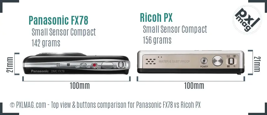 Panasonic FX78 vs Ricoh PX top view buttons comparison