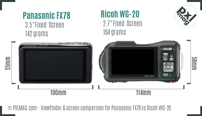Panasonic FX78 vs Ricoh WG-20 Screen and Viewfinder comparison