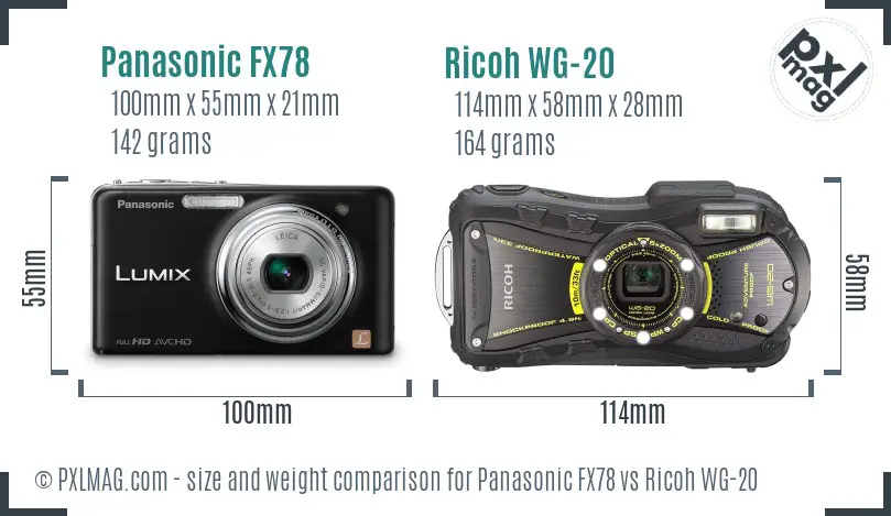 Panasonic FX78 vs Ricoh WG-20 size comparison