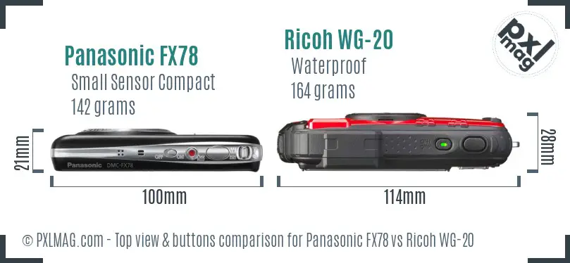 Panasonic FX78 vs Ricoh WG-20 top view buttons comparison