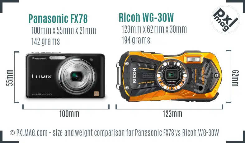 Panasonic FX78 vs Ricoh WG-30W size comparison Panasonic FX78 vs Ricoh WG-30W size comparison