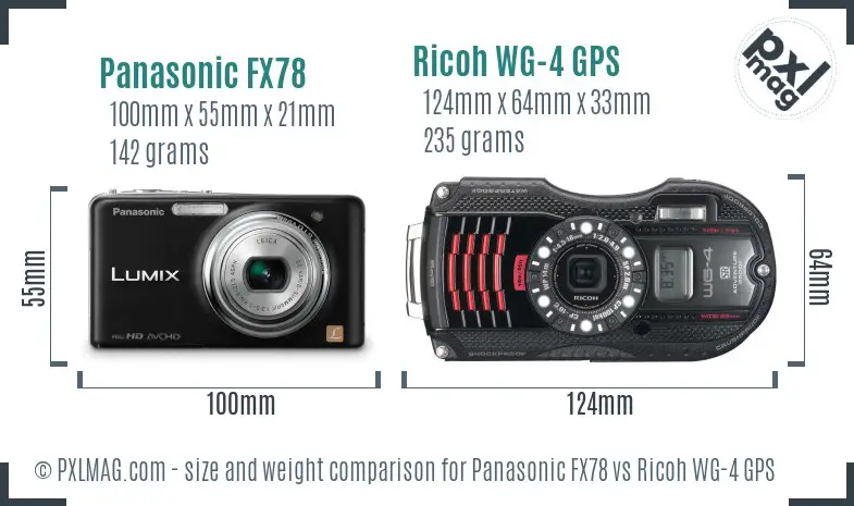 Panasonic FX78 vs Ricoh WG-4 GPS size comparison
