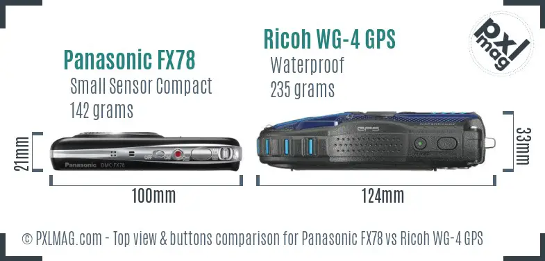 Panasonic FX78 vs Ricoh WG-4 GPS top view buttons comparison
