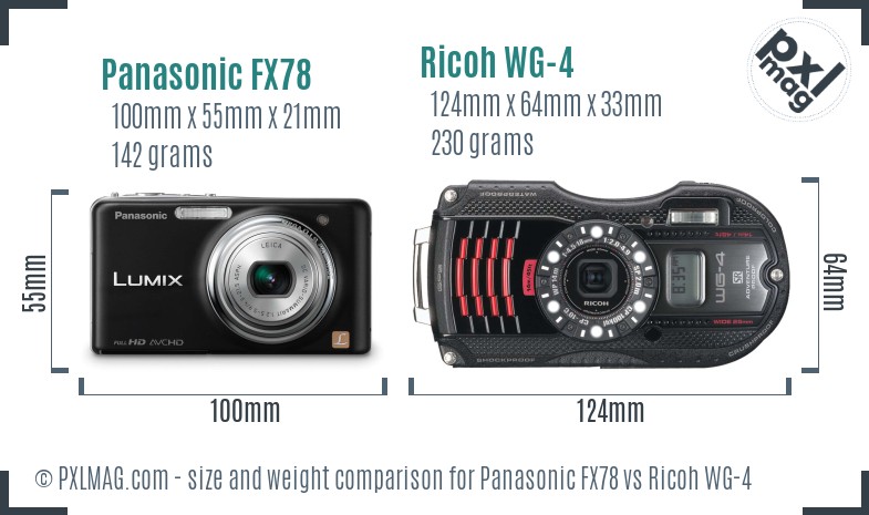 Panasonic FX78 vs Ricoh WG-4 size comparison