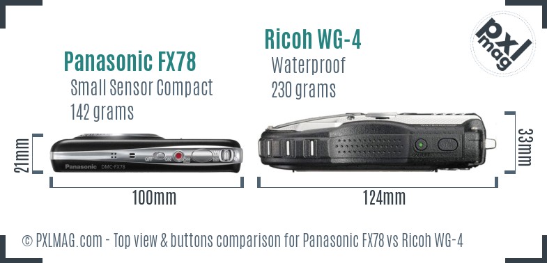 Panasonic FX78 vs Ricoh WG-4 top view buttons comparison