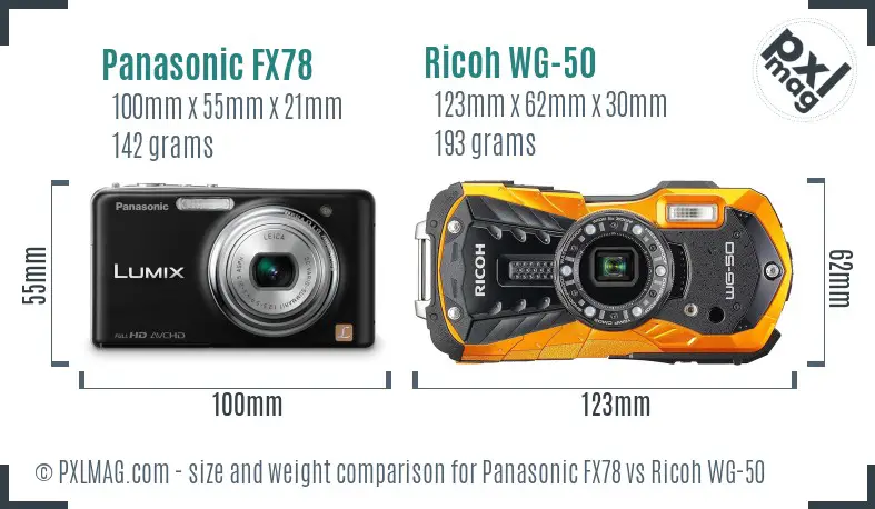 Panasonic FX78 vs Ricoh WG-50 size comparison Panasonic FX78 vs Ricoh WG-50 size comparison
