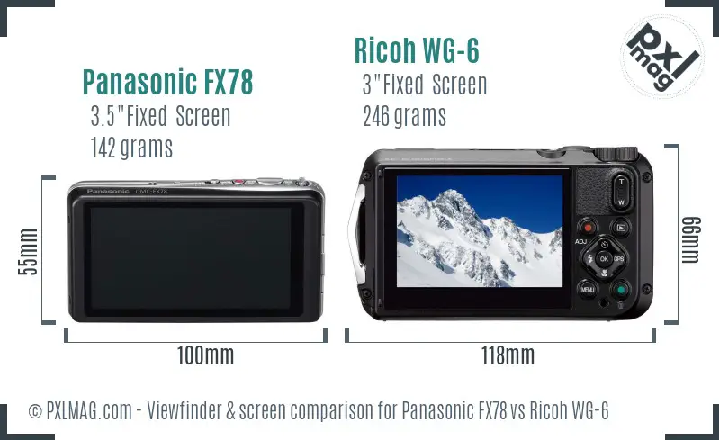 Panasonic FX78 vs Ricoh WG-6 Screen and Viewfinder comparison