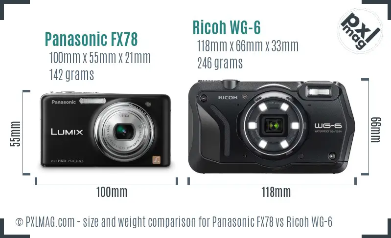 Panasonic FX78 vs Ricoh WG-6 size comparison