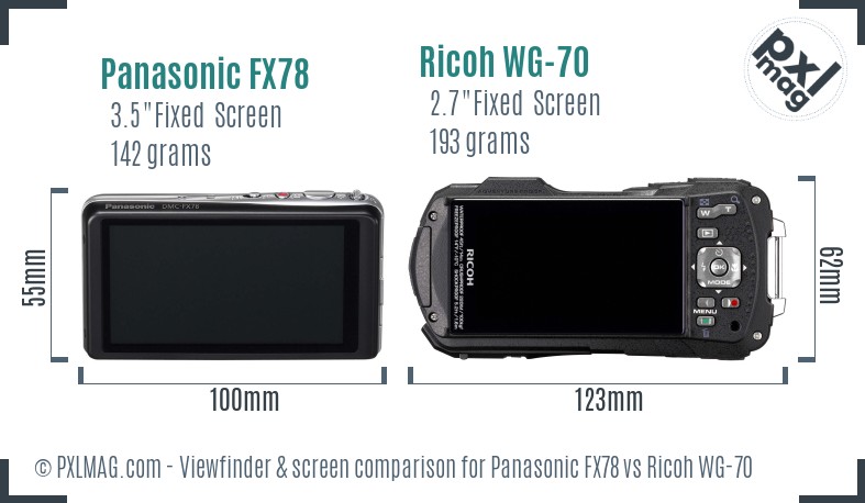 Panasonic FX78 vs Ricoh WG-70 Screen and Viewfinder comparison