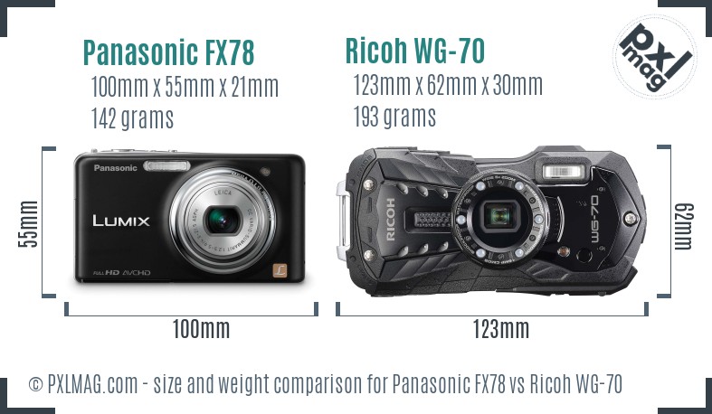 Panasonic FX78 vs Ricoh WG-70 size comparison