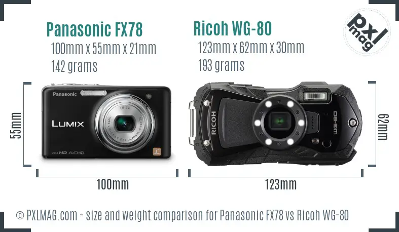 Panasonic FX78 vs Ricoh WG-80 size comparison