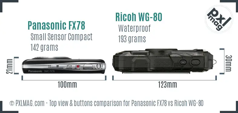 Panasonic FX78 vs Ricoh WG-80 top view buttons comparison