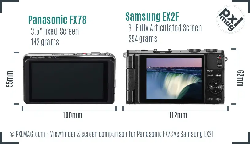 Panasonic FX78 vs Samsung EX2F Screen and Viewfinder comparison