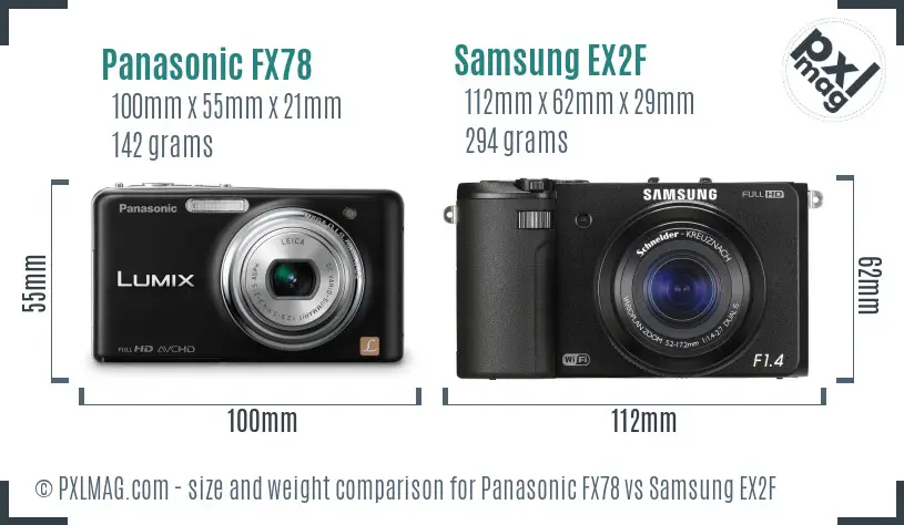 Panasonic FX78 vs Samsung EX2F size comparison