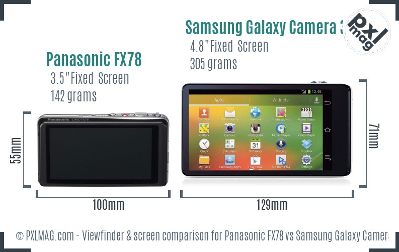 Panasonic FX78 vs Samsung Galaxy Camera 3G Screen and Viewfinder comparison