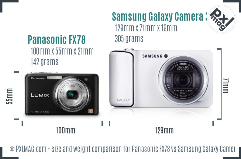 Panasonic FX78 vs Samsung Galaxy Camera 3G size comparison