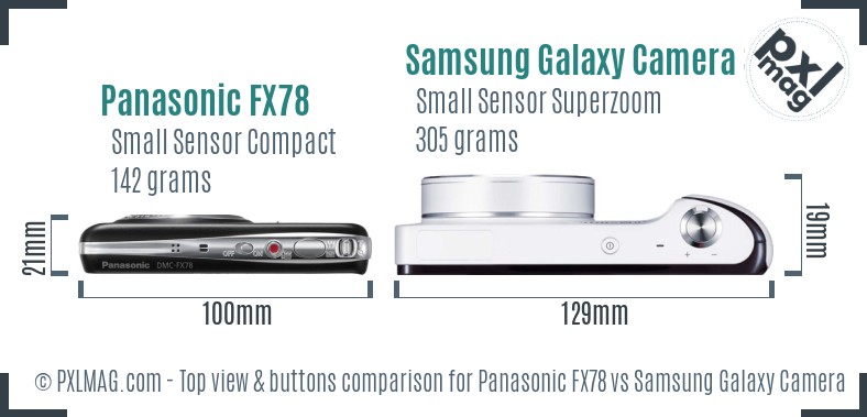 Panasonic FX78 vs Samsung Galaxy Camera 3G top view buttons comparison