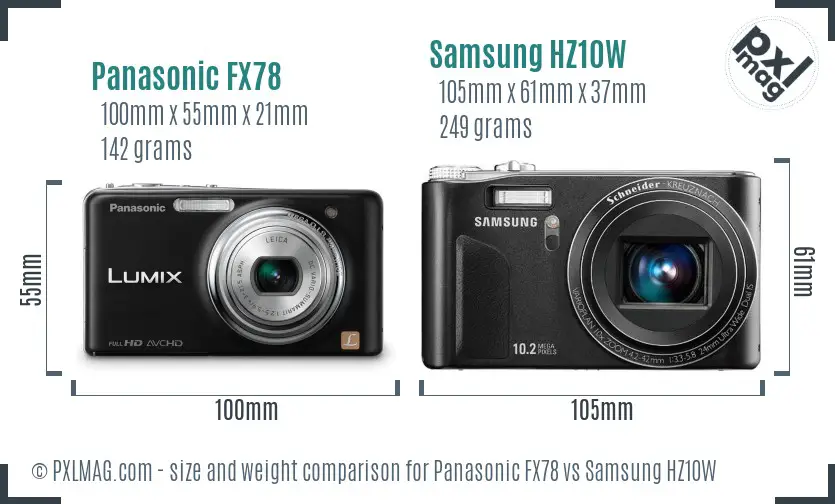 Panasonic FX78 vs Samsung HZ10W size comparison