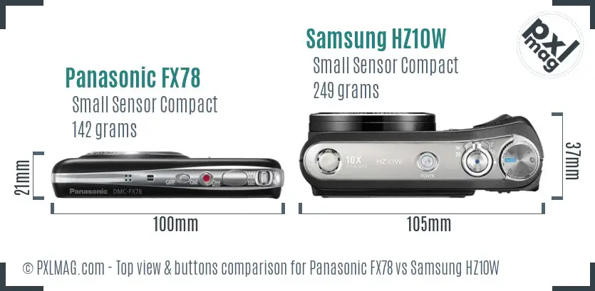 Panasonic FX78 vs Samsung HZ10W top view buttons comparison