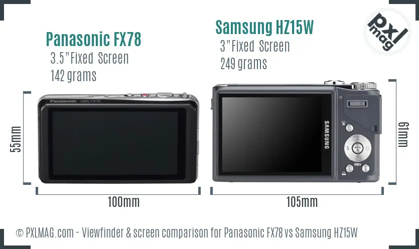 Panasonic FX78 vs Samsung HZ15W Screen and Viewfinder comparison Panasonic FX78 vs Samsung HZ15W Screen and Viewfinder comparison
