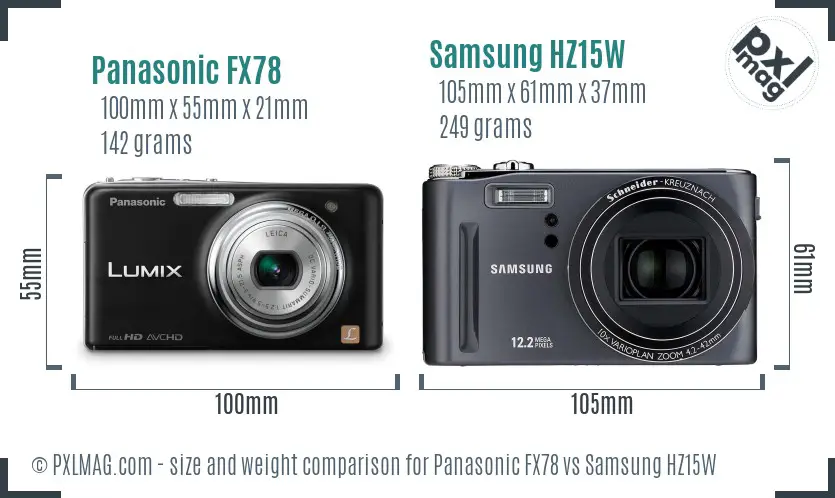 Panasonic FX78 vs Samsung HZ15W size comparison Panasonic FX78 vs Samsung HZ15W size comparison