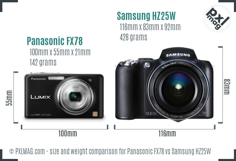 Panasonic FX78 vs Samsung HZ25W size comparison