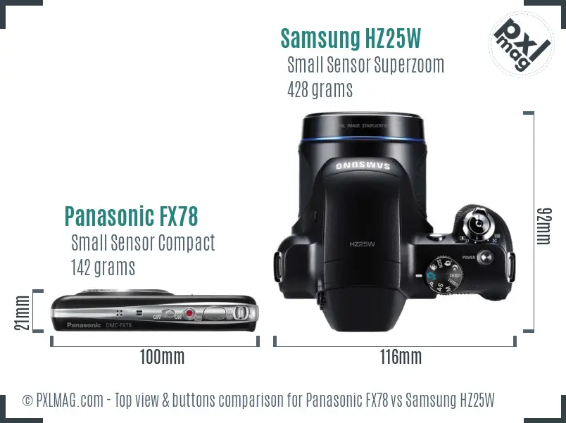 Panasonic FX78 vs Samsung HZ25W top view buttons comparison