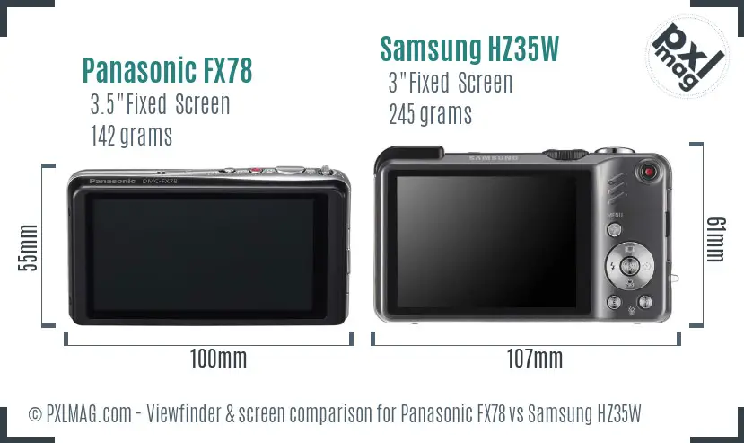 Panasonic FX78 vs Samsung HZ35W Screen and Viewfinder comparison