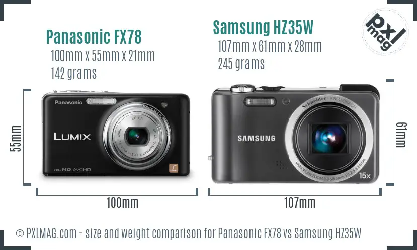 Panasonic FX78 vs Samsung HZ35W size comparison