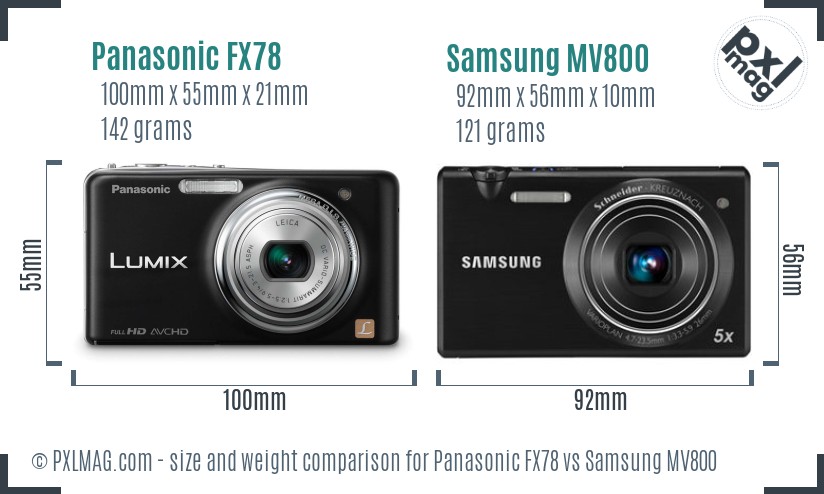 Panasonic FX78 vs Samsung MV800 size comparison
