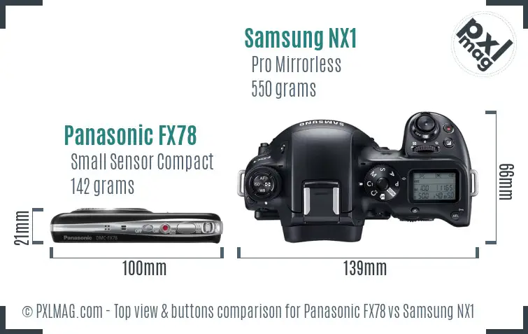 Panasonic FX78 vs Samsung NX1 top view buttons comparison
