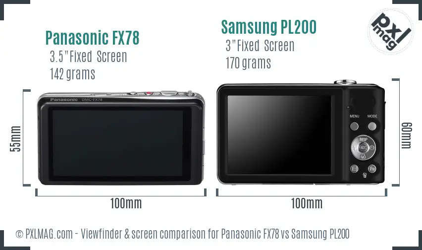 Panasonic FX78 vs Samsung PL200 Screen and Viewfinder comparison