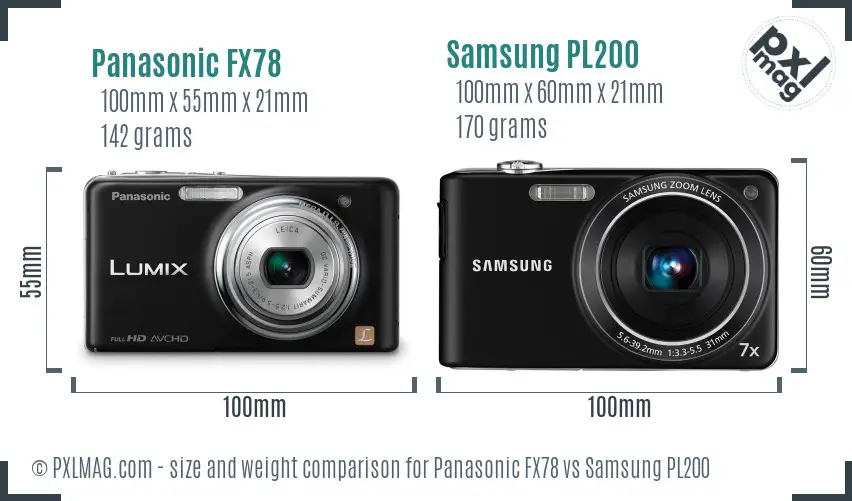 Panasonic FX78 vs Samsung PL200 size comparison