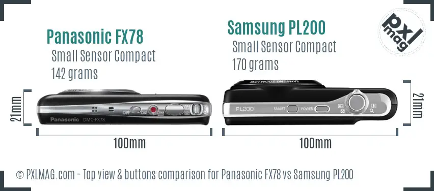 Panasonic FX78 vs Samsung PL200 top view buttons comparison