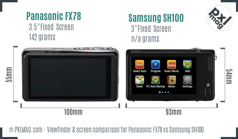 Panasonic FX78 vs Samsung SH100 Screen and Viewfinder comparison