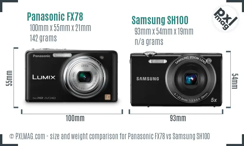 Panasonic FX78 vs Samsung SH100 size comparison