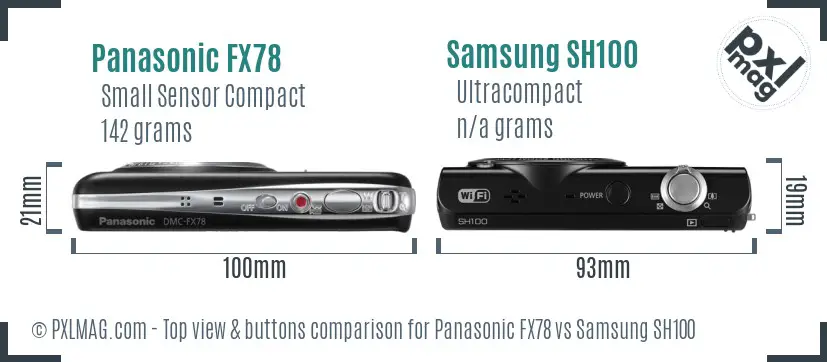 Panasonic FX78 vs Samsung SH100 top view buttons comparison