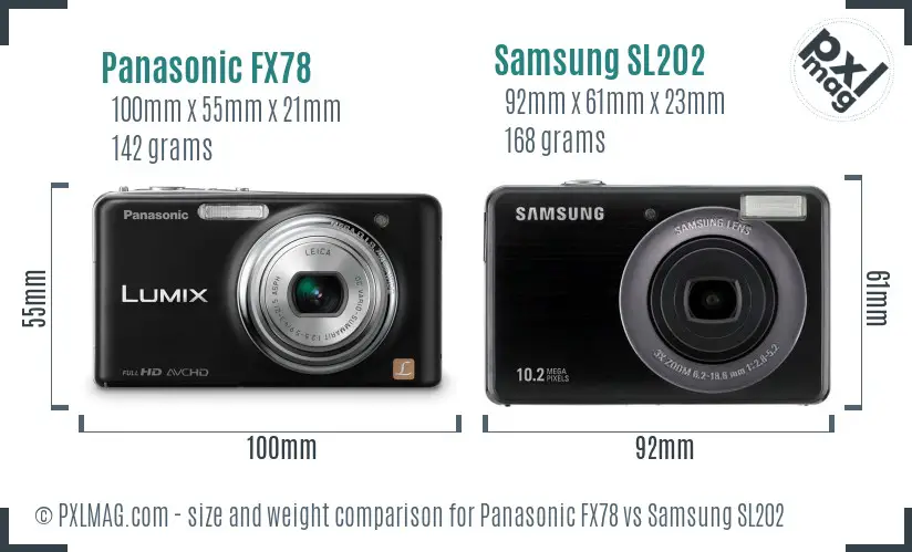 Panasonic FX78 vs Samsung SL202 size comparison