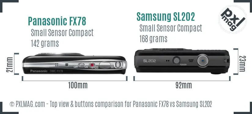 Panasonic FX78 vs Samsung SL202 top view buttons comparison