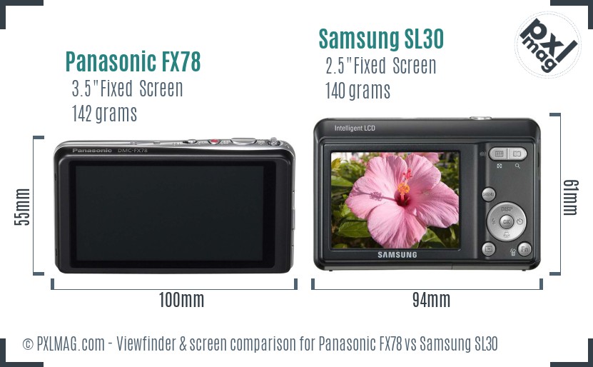 Panasonic FX78 vs Samsung SL30 Screen and Viewfinder comparison