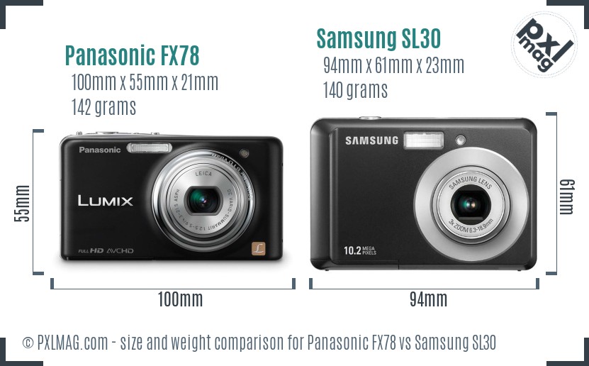 Panasonic FX78 vs Samsung SL30 size comparison