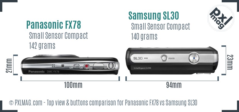 Panasonic FX78 vs Samsung SL30 top view buttons comparison