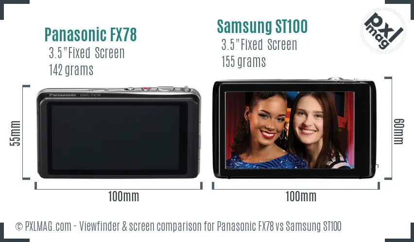 Panasonic FX78 vs Samsung ST100 Screen and Viewfinder comparison