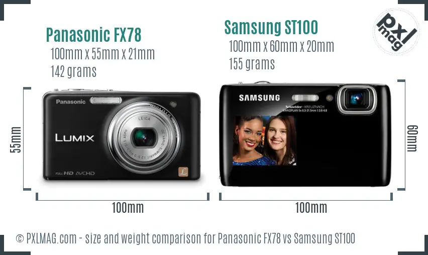 Panasonic FX78 vs Samsung ST100 size comparison