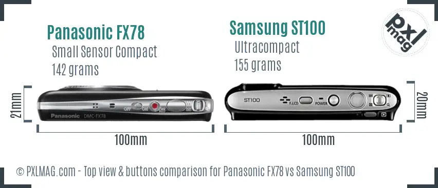 Panasonic FX78 vs Samsung ST100 top view buttons comparison
