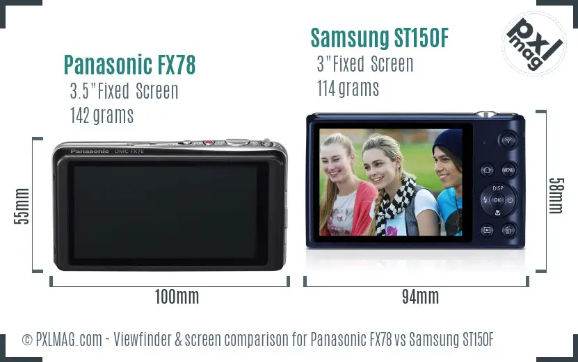 Panasonic FX78 vs Samsung ST150F Screen and Viewfinder comparison