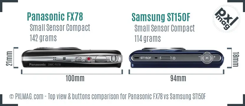 Panasonic FX78 vs Samsung ST150F top view buttons comparison