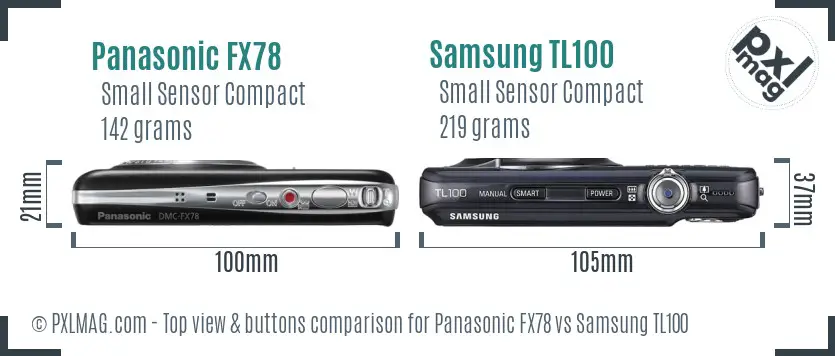 Panasonic FX78 vs Samsung TL100 top view buttons comparison Panasonic FX78 vs Samsung TL100 top view buttons comparison