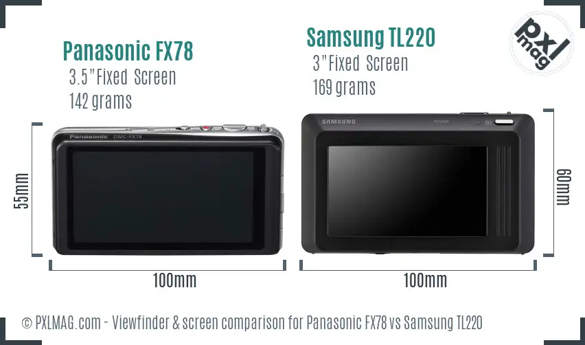 Panasonic FX78 vs Samsung TL220 Screen and Viewfinder comparison