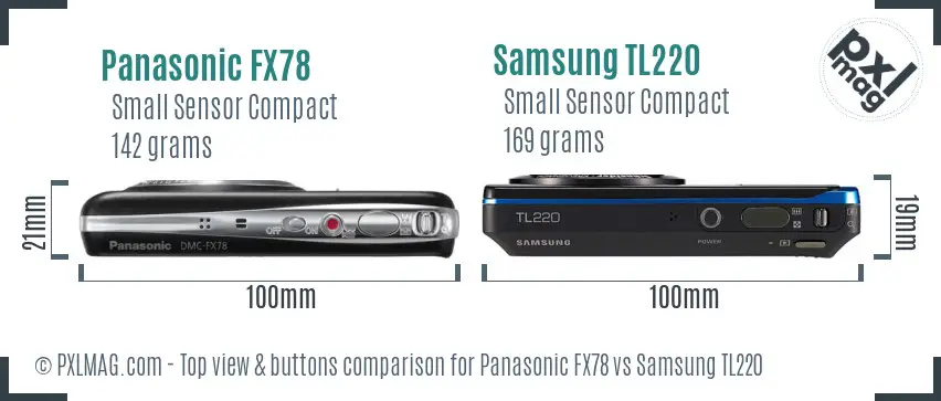Panasonic FX78 vs Samsung TL220 top view buttons comparison